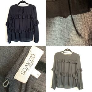 ‘Soaked in Luxury’ Women's Ruffled black Top, cotton long sleeve size small